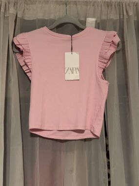 NWT Zara Pink Ruffle Sleeve Ribbed Tank Top